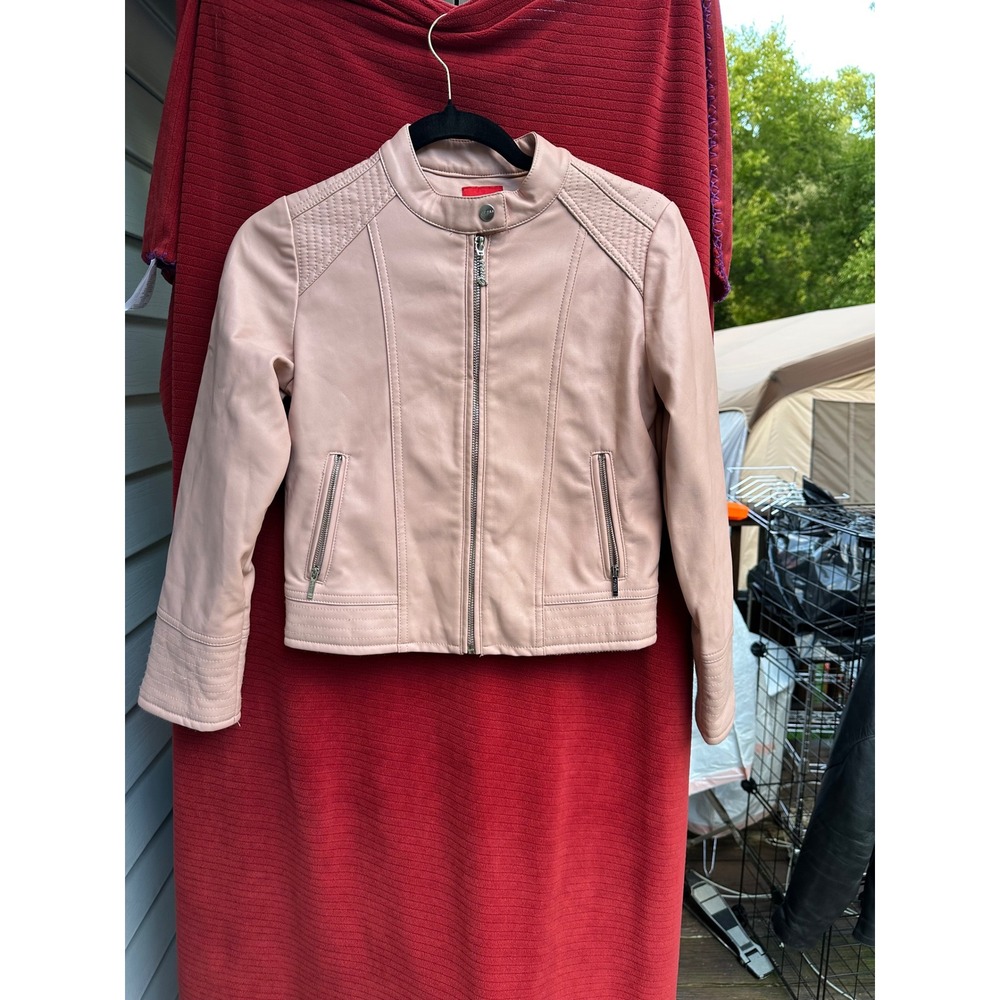 Guess Girls Pink Faux Leather Moto Jacket Quilted Shoulder Size 12 J2BLA2 W9FE0
